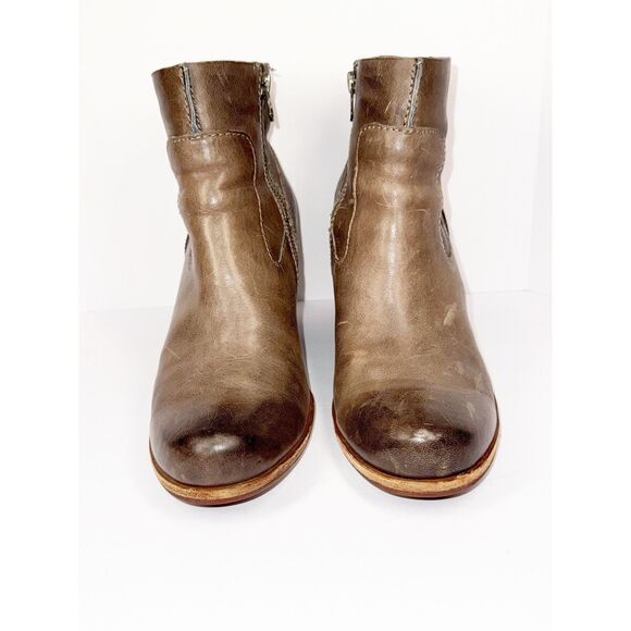 Kork Ease Michelle Ankle Boot Taupe Brown Gray Leather Chunky Heel Zip Wedge 8.5 - Picture 3 of 14